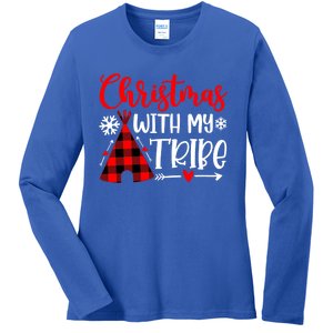 Christmas With My Tribe Red Plaid Family Matching Outfit Gift Ladies Long Sleeve Shirt