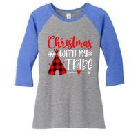 Christmas With My Tribe Red Plaid Family Matching Outfit Gift Women's Tri-Blend 3/4-Sleeve Raglan Shirt