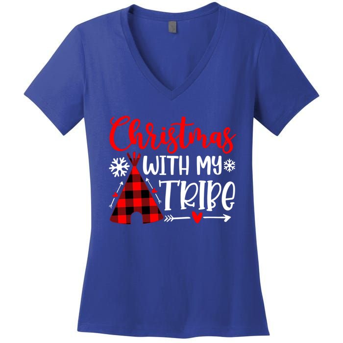 Christmas With My Tribe Red Plaid Family Matching Outfit Gift Women's V-Neck T-Shirt