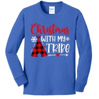 Christmas With My Tribe Red Plaid Family Matching Outfit Gift Kids Long Sleeve Shirt