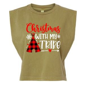 Christmas With My Tribe Red Plaid Family Matching Outfit Gift Garment-Dyed Women's Muscle Tee