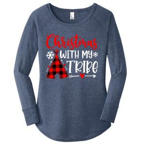 Christmas With My Tribe Red Plaid Family Matching Outfit Gift Women's Perfect Tri Tunic Long Sleeve Shirt