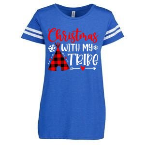 Christmas With My Tribe Red Plaid Family Matching Outfit Gift Enza Ladies Jersey Football T-Shirt