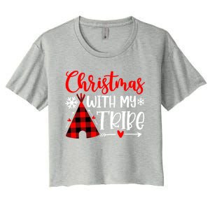 Christmas With My Tribe Red Plaid Family Matching Outfit Gift Women's Crop Top Tee