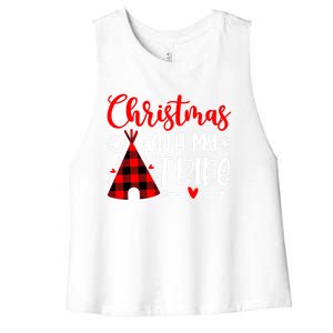 Christmas With My Tribe Red Plaid Family Matching Outfit Gift Women's Racerback Cropped Tank