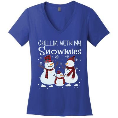 Chillin With My Snowmies Family Pajamas Snow Christmas Meaningful Gift Women's V-Neck T-Shirt