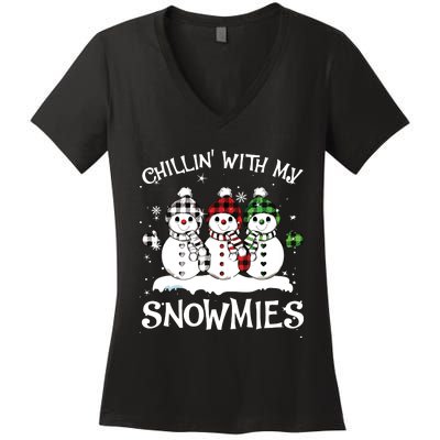 Chillin With My Snowmies Family Pajamas Snowman Christmas Women's V-Neck T-Shirt