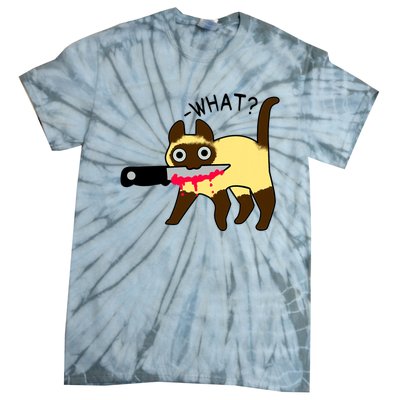 Cat What? Murderous Siamese Cat With Knife Halloween Costume Tie-Dye T-Shirt