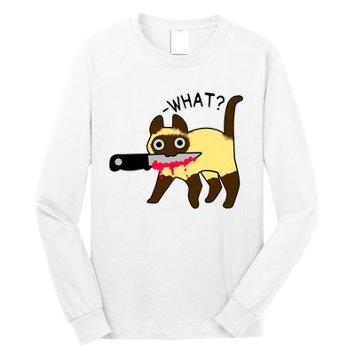 Cat What? Murderous Siamese Cat With Knife Halloween Costume Long Sleeve Shirt