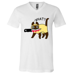 Cat What? Murderous Siamese Cat With Knife Halloween Costume V-Neck T-Shirt