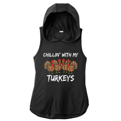 Chillin With My Turkeys Retro Thanksgiving Family Boys Ladies PosiCharge Tri-Blend Wicking Draft Hoodie Tank