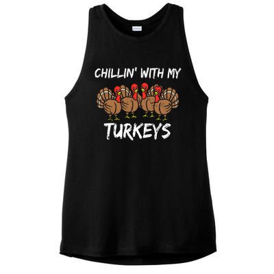 Chillin With My Turkeys Retro Thanksgiving Family Boys Ladies PosiCharge Tri-Blend Wicking Tank