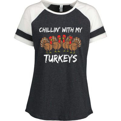 Chillin With My Turkeys Retro Thanksgiving Family Boys Enza Ladies Jersey Colorblock Tee