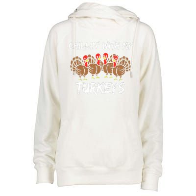 Chillin With My Turkeys Retro Thanksgiving Family Boys Womens Funnel Neck Pullover Hood