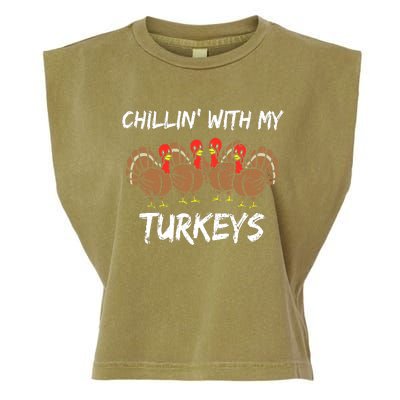 Chillin With My Turkeys Retro Thanksgiving Family Boys Garment-Dyed Women's Muscle Tee