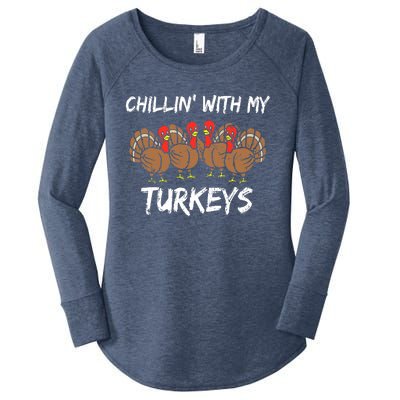 Chillin With My Turkeys Retro Thanksgiving Family Boys Women's Perfect Tri Tunic Long Sleeve Shirt