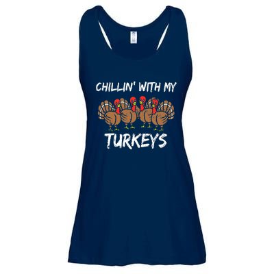 Chillin With My Turkeys Retro Thanksgiving Family Boys Ladies Essential Flowy Tank