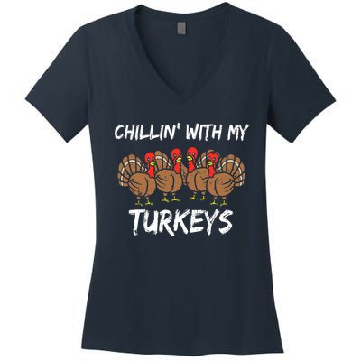 Chillin With My Turkeys Retro Thanksgiving Family Boys Women's V-Neck T-Shirt