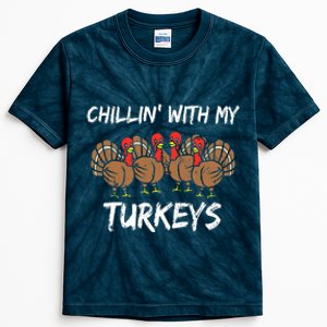 Chillin With My Turkeys Retro Thanksgiving Family Boys Kids Tie-Dye T-Shirt