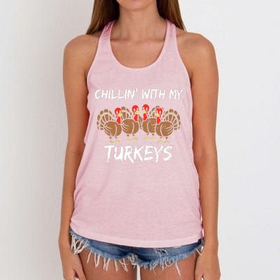 Chillin With My Turkeys Retro Thanksgiving Family Boys Women's Knotted Racerback Tank