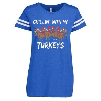 Chillin With My Turkeys Retro Thanksgiving Family Boys Enza Ladies Jersey Football T-Shirt