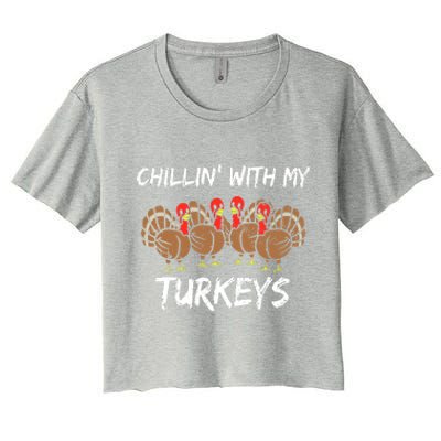 Chillin With My Turkeys Retro Thanksgiving Family Boys Women's Crop Top Tee