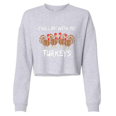 Chillin With My Turkeys Retro Thanksgiving Family Boys Cropped Pullover Crew