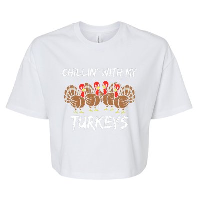 Chillin With My Turkeys Retro Thanksgiving Family Boys Bella+Canvas Jersey Crop Tee