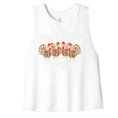 Chillin With My Turkeys Retro Thanksgiving Family Boys Women's Racerback Cropped Tank