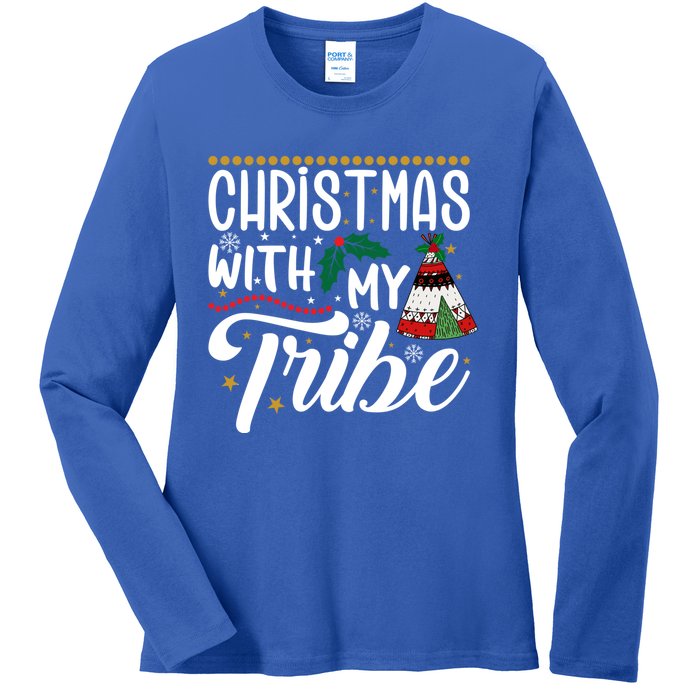 Christmas With My Tribe Red Plaid Family Matching Outfit Gift Ladies Long Sleeve Shirt