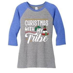 Christmas With My Tribe Red Plaid Family Matching Outfit Gift Women's Tri-Blend 3/4-Sleeve Raglan Shirt