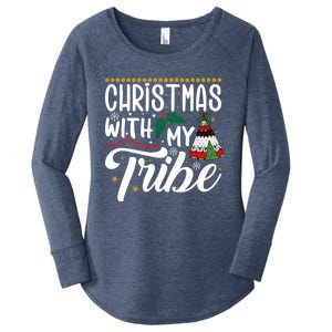 Christmas With My Tribe Red Plaid Family Matching Outfit Gift Women's Perfect Tri Tunic Long Sleeve Shirt