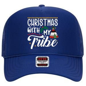 Christmas With My Tribe Red Plaid Family Matching Outfit Gift High Crown Mesh Back Trucker Hat