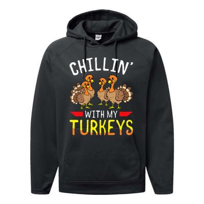 Chillin With My Turkeys Thanksgiving Family Kids Performance Fleece Hoodie