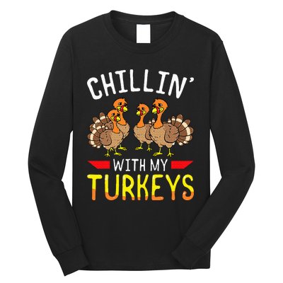 Chillin With My Turkeys Thanksgiving Family Kids Long Sleeve Shirt