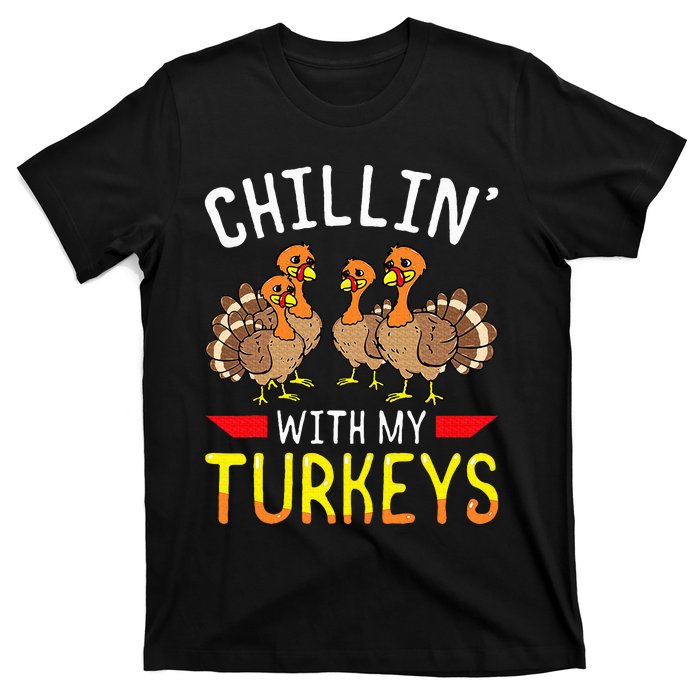 Chillin With My Turkeys Thanksgiving Family Kids T-Shirt