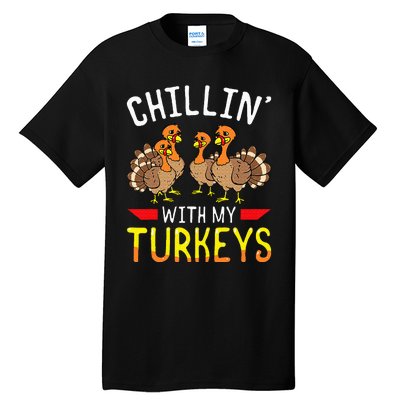 Chillin With My Turkeys Thanksgiving Family Kids Tall T-Shirt