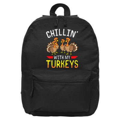 Chillin With My Turkeys Thanksgiving Family Kids 16 in Basic Backpack