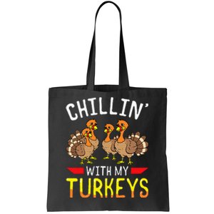 Chillin With My Turkeys Thanksgiving Family Kids Tote Bag