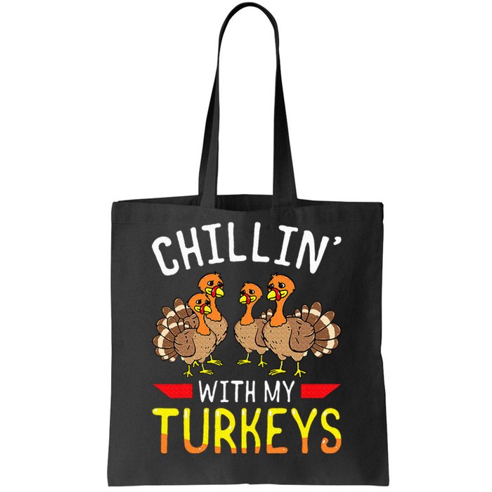 Chillin With My Turkeys Thanksgiving Family Kids Tote Bag