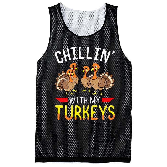 Chillin With My Turkeys Thanksgiving Family Kids Mesh Reversible Basketball Jersey Tank