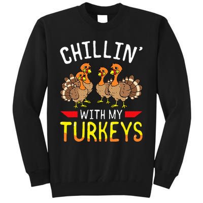 Chillin With My Turkeys Thanksgiving Family Kids Tall Sweatshirt