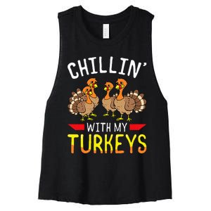 Chillin With My Turkeys Thanksgiving Family Kids Women's Racerback Cropped Tank