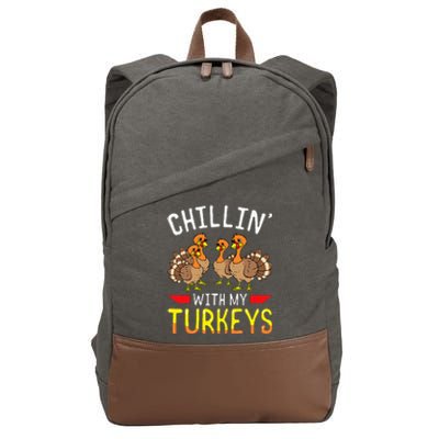 Chillin With My Turkeys Thanksgiving Family Kids Cotton Canvas Backpack