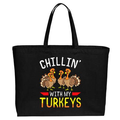 Chillin With My Turkeys Thanksgiving Family Kids Cotton Canvas Jumbo Tote