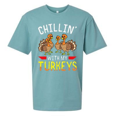 Chillin With My Turkeys Thanksgiving Family Kids Sueded Cloud Jersey T-Shirt