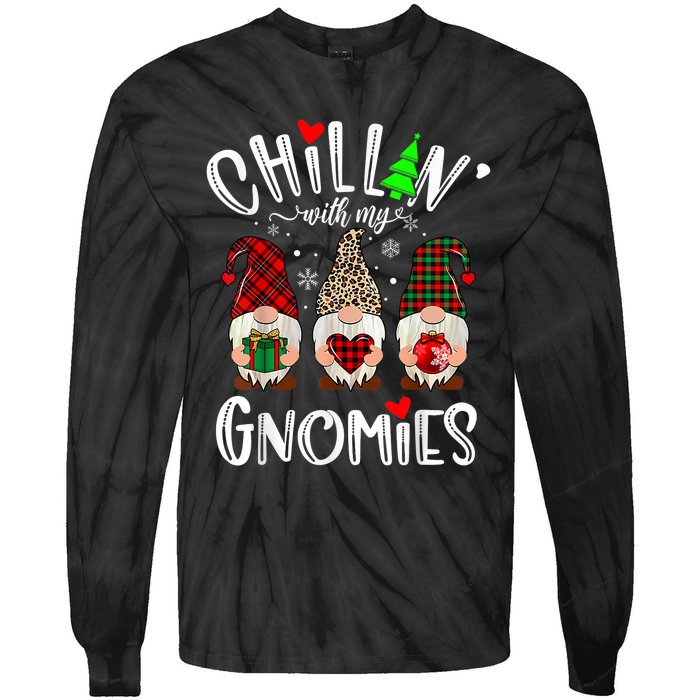 Chillin With My Gnomies Christmas Gnome Family Matching Xmas Tie-Dye Long Sleeve Shirt