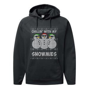 Chillin With My Snowmies Funny Ugly Christmas Performance Fleece Hoodie