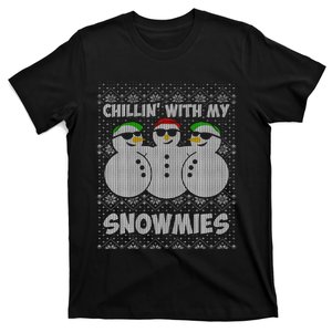 Chillin With My Snowmies Funny Ugly Christmas T-Shirt