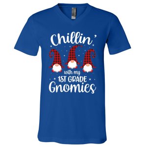 Chillin With My 1st Grade Gnomies Teacher Christmas Gnome Gift V-Neck T-Shirt